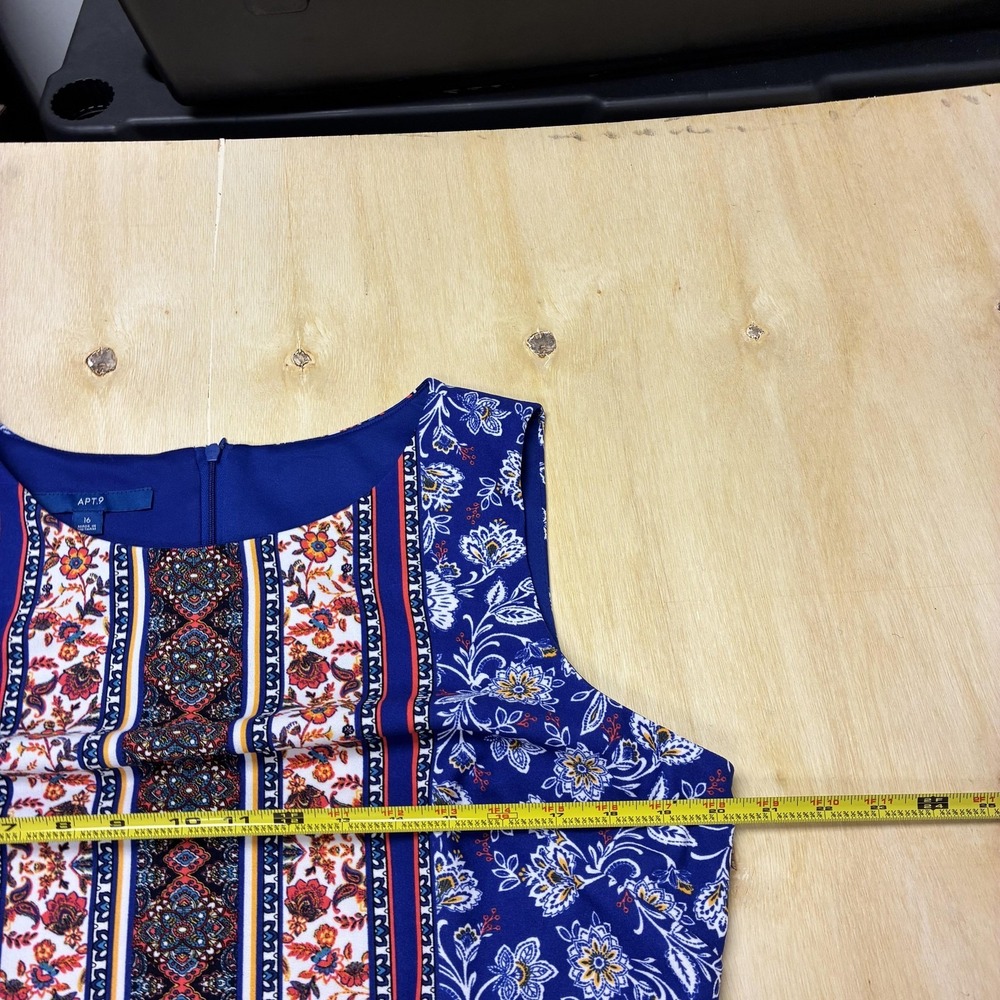 Apt. 9 Dress Womens 16 Blue Floral Sleeveless Round Neck Shift Knee Length - Picture 5 of 6